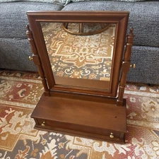 Vtg. Ethan Allen Baumritter Cheval Dresser Top Vanity Shaving Mirror w/Drawer