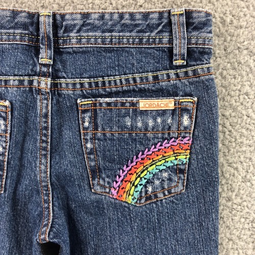 Jordache Jeans Girls Size 8 Capri Wide Cuff Rainbow Embroidered Distressed Denim - Picture 4 of 10