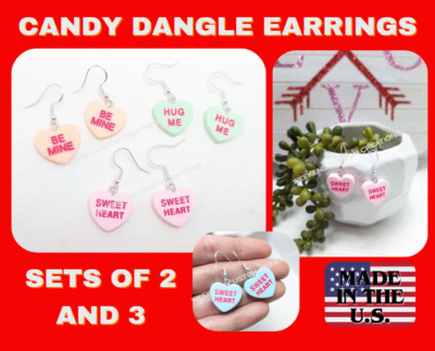 VALENTINE'S DAY CONVERSATION HEART SWEET CANDY-LIKE DANGLE EARRINGS NEW CUSTOM