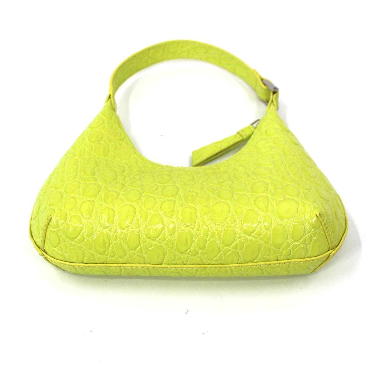 BY FAR Baby Amber Croc Embossed Leather Acid Green Shoulder