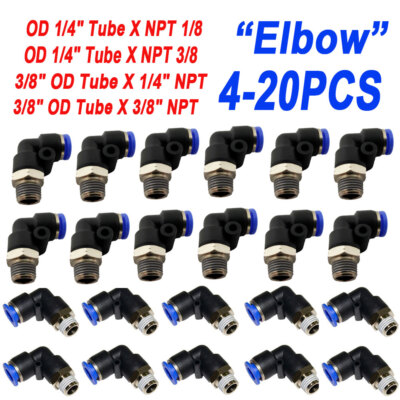 Pneumatic Male Elbow Push In Connector Tube Fitting OD 1/4'' Tube X PT 3/8'' 1/8''