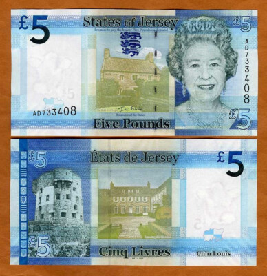 Jersey, 5 pounds, ND (2010), P-33a, QEII, UNC