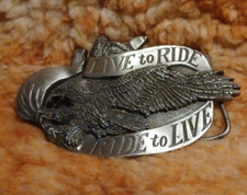 Siskiyou Pewter Motorcycle Buckle Eagle Live to Ride Ride to Live Made USA 1981