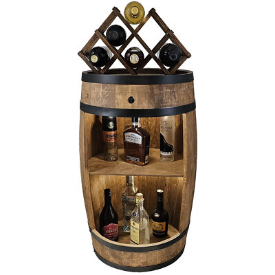 Bar mit LED-Beleuchtung ausklappbare Weinflaschenliege Fassbar 80cm Wenge