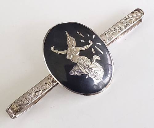 Vintage Siam Sterling Niello Dancer Tie Bar Clasp 1-13/16" 5.16grams - Picture 2 of 4