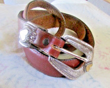VINTAGE TONY LAMA 30 BROWN LEATHER BELT SILVER/GOLD TONE HARDWARE, USA Crafted