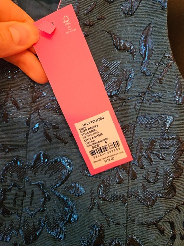 LILLY PULITZER Girl’s MINI TANLEE Dress Size 6 TEAL Bay Blooming BROCADE NWT - Picture 7 of 9