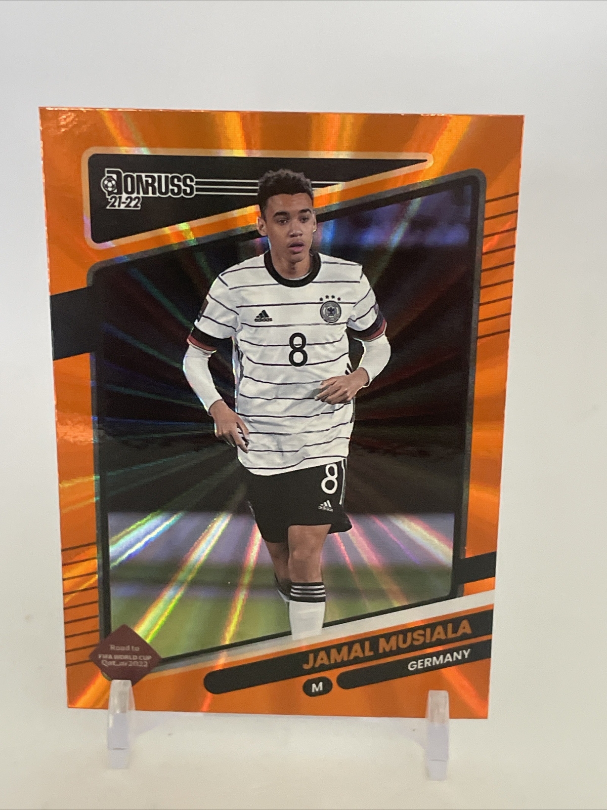 Jamal Musiala 2021-22 Donruss Soccer Road to Qatar #74 Orange Laser GERMANY