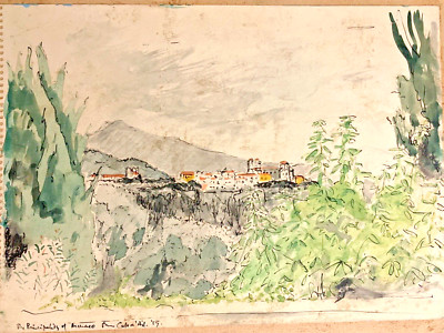 Original Signed 1919 Watercolor Painting Principality of Monaco Palace