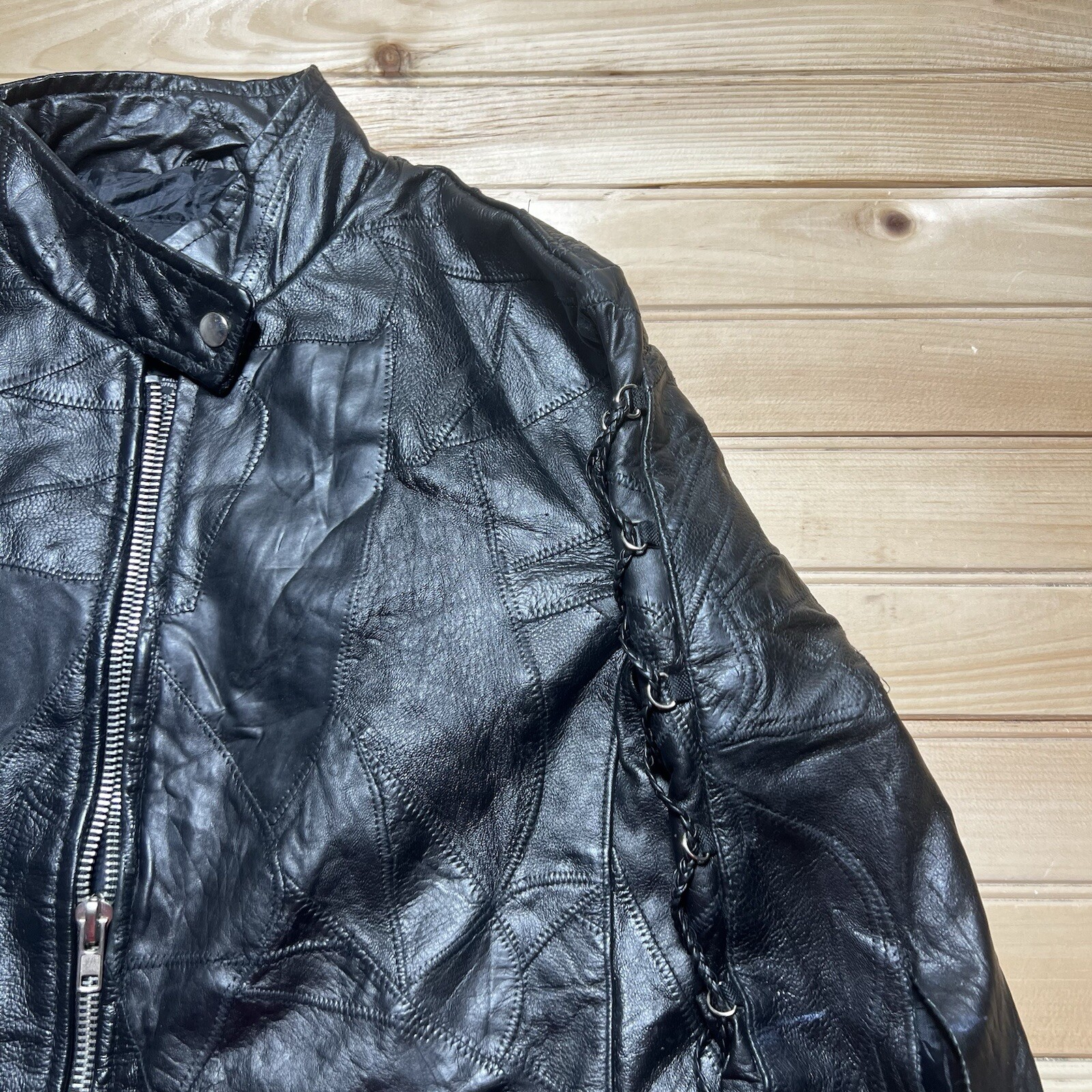 Diamond Plate Buffalo Leather Patchwork Motorcycl… - image 7