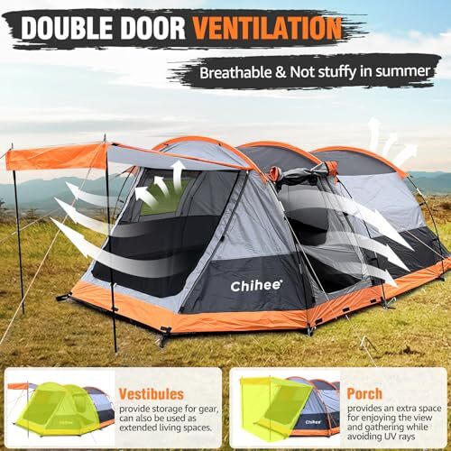 Camping Tents Tunnel Tent 4 Person Family Tent with 2 Doors