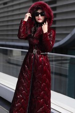 Super Long Coats Women's Big Fur Collar Hooded White Duck Down Jacket Overcoats
