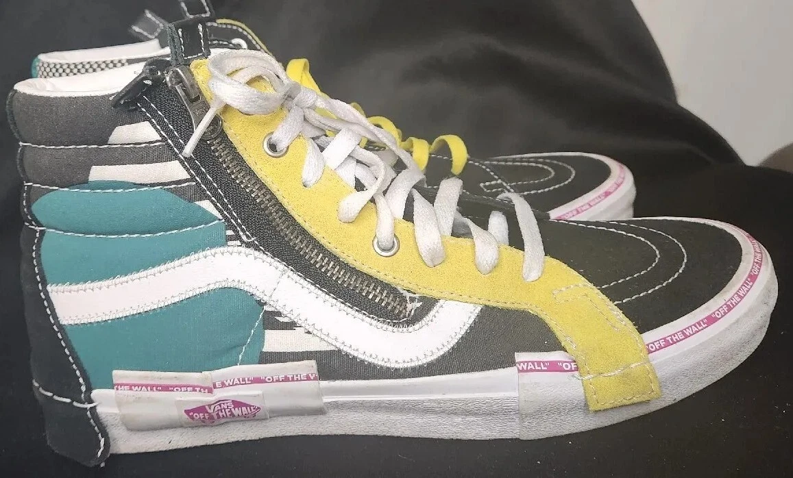 Scarpe da skateboard multicolore VANS SK8 HI TOP pelle scamosciata tela con cerniera da uomo taglia 10