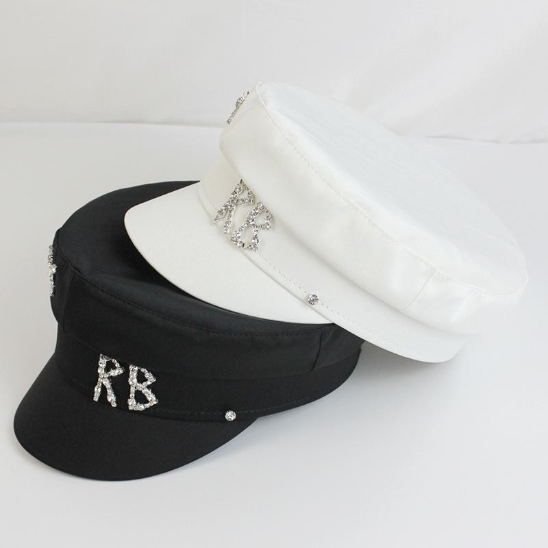 Brand Designer Satin Diamond R B Letter Newsboy Caps Women Flat