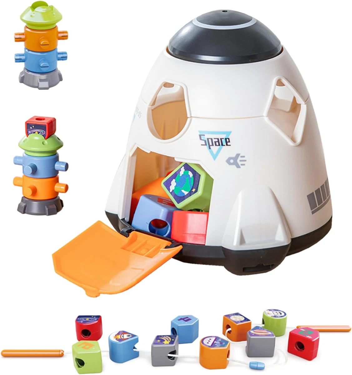 DEVA Baby Toys 3 in 1 Rocket Toys Shape Matching Game Stacking