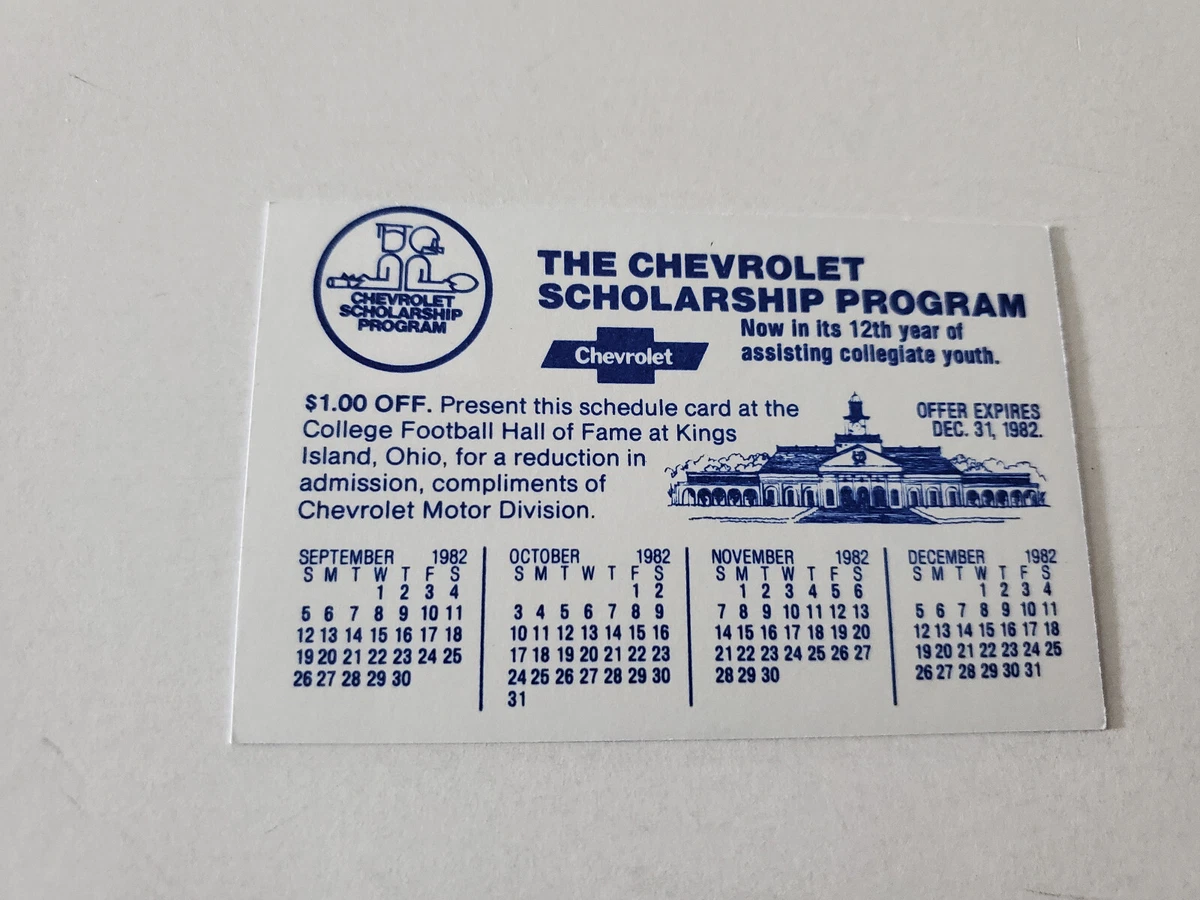 JS15 Muskingum College 1982 Football Chevrolet Pocket Schedule Card | eBay