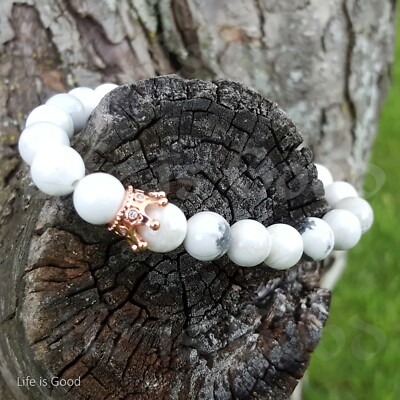 Feilok King & Queen Crown Amicizia Partner Bracciali Bracciali Bracciali 8 mm Perline BFF Bracciale Bracciale Catena BFF per 2 donne uomini, 18 cm, Pietra Metallo
