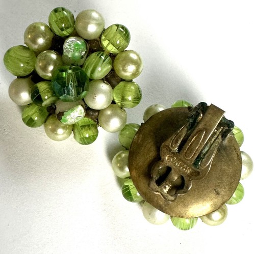VTG Foil Porphyry Art Glass Midcentury Earrings Japan Japanese Grass Green - Picture 8 of 8
