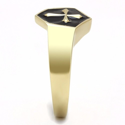 Medieval Cross in Synthetic Onyx Shield Shape Gold IP Stainless Steel Mens Ring - Picture 4 of 4