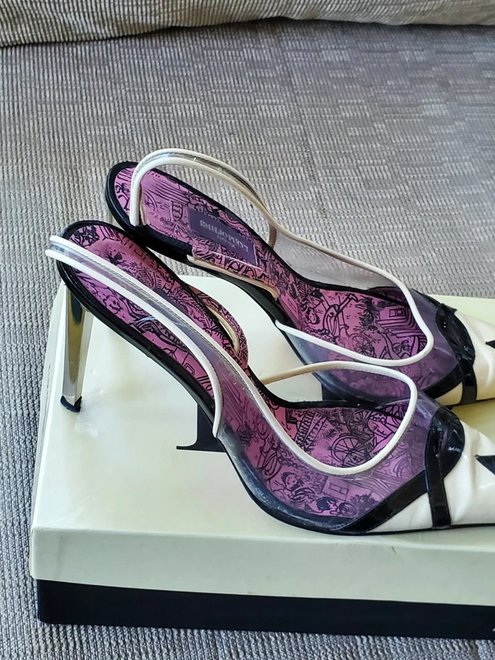 Vintage EMILIO PUCCI Black / Ivory slingbacks. Made in Italy: US Sz 7/EU 37 - Image 4 of 4