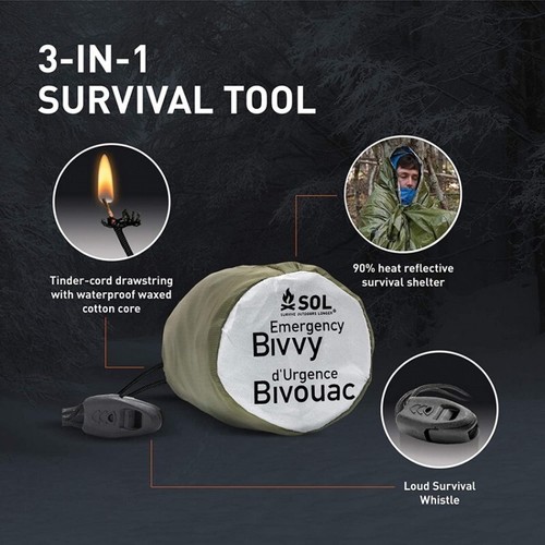 AMK Adventure Medical Kit SOL Emergenza Sopravvivenza Foglio Termico Bivvy Rifugio OLIVA - Foto 7 di 7
