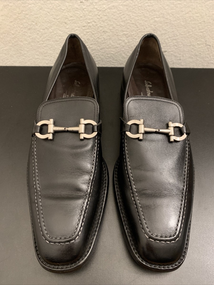 Salvatore Ferragamo Black Leather Silver Horse Bit Loafers 9 D Shoes‎ SALVATORE FERRAGAMO MEN main image 4