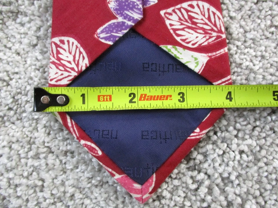 Gravata Náutica Vintage Floral Gravata Vermelha Amarela Roxa Flores Algodão Feita nos EUA - Imagem 3 de 4