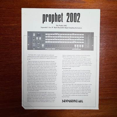 VINTAGE SEQUENTIAL CIRCUITS PROPHET 2002 INFORMATIONAL BROCHURE/SPECS