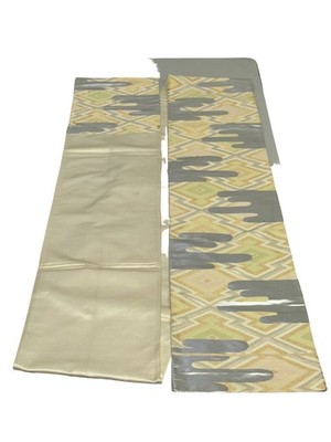 Japanese Vintage Kimono Fukuro Obi Silk Beige Traditional Embroidery 162x12in