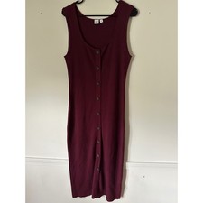 Gap Ribbed Button-Down Sleeveless Midi Dress Burgundy Red Womens Large Tall