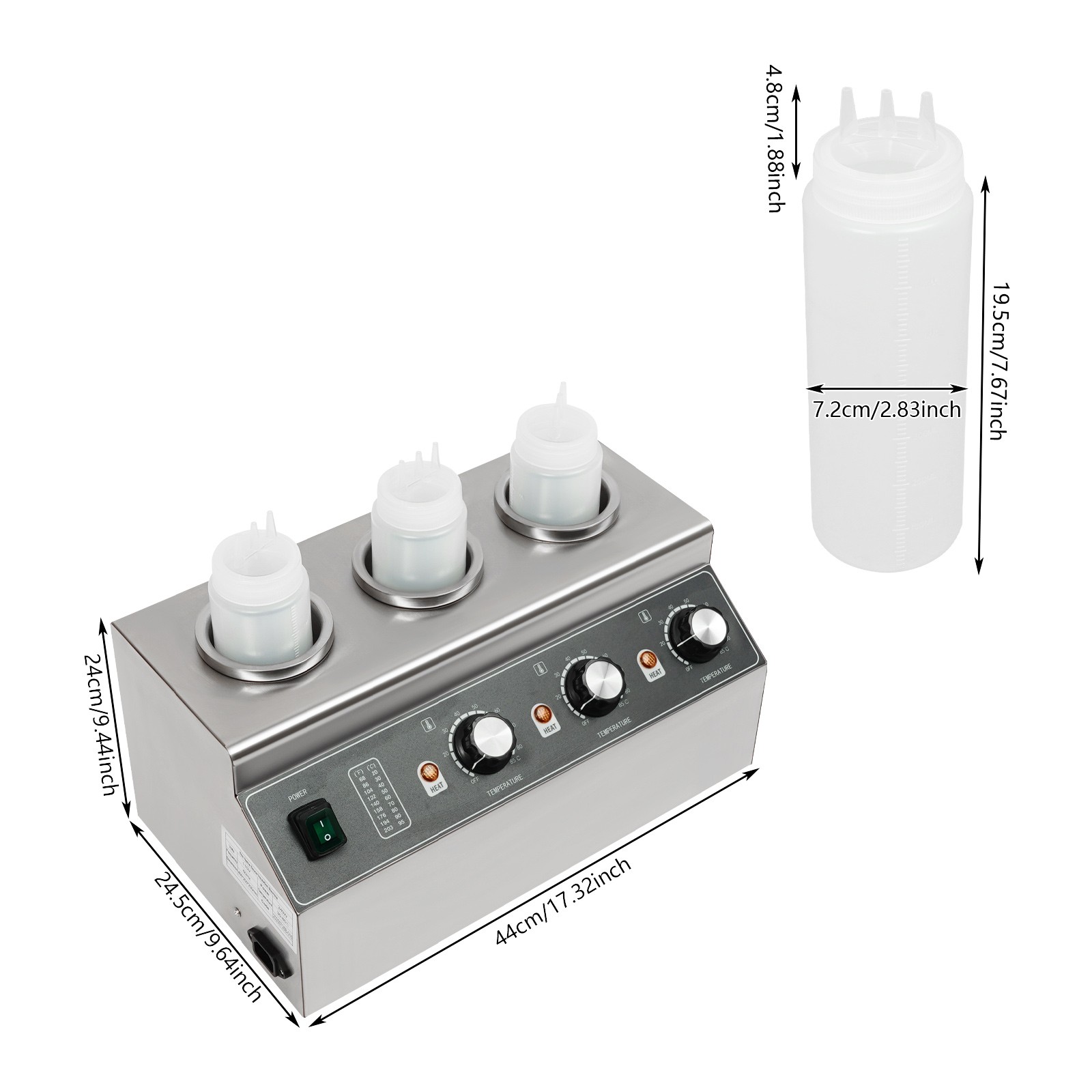 Electric Sauce Warmer Commercial Cheese Dispenser Warming Machine with 3 Bottles