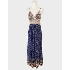 Ganji LA Crochet Boho Maxi Dress Festival Large Blue Cotton Cottagecore Witchy