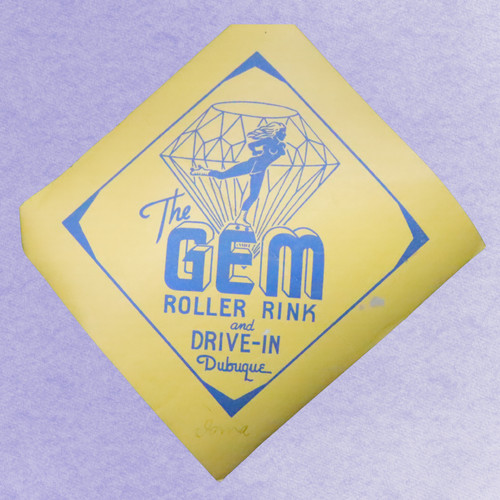 Vintage Dubuque Iowa 1940s The Gem Roller Skating Rink Sticker Label Decal Rare