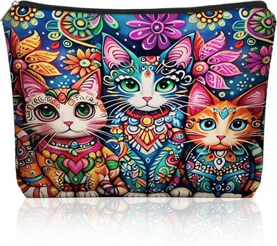 Bohemian Cat Makeup Bag Cosmetic Pouch Travel Organizer Gift for Women Girls