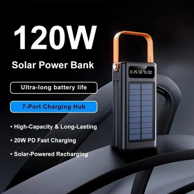 50000mAh Solar Powerbank 120W Schnellladung Tragbar Externer Akku USB-C PD