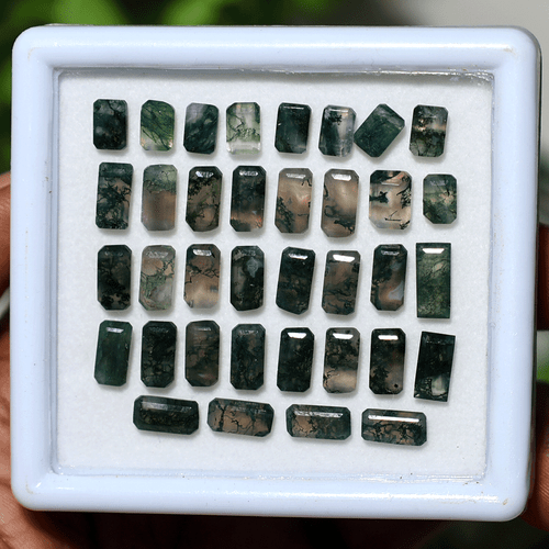 Waldfenster ~ 36 Stück natürlicher Moosachat hochwertig 6 mm-9 mm Edelsteine im Baguetteschliff - Bild 10 von 11