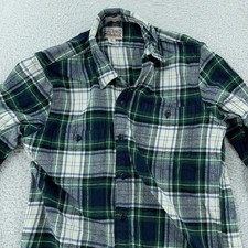 J. CREW Midweight Flannel Shirt Mens M Slim Green Blue Plaid Double Brushed L/S