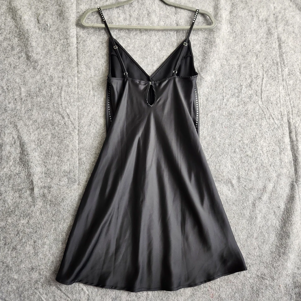 Victoria's Secret Dream Angels Satin Rhinestones Slip Dress Women's XS Black Y2K - Image 2 of 4