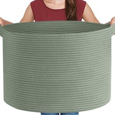 Extra Large Green Basket, 22" X 22" X 14" Woven Cotton Rope Baskets for Blank...