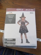 New Celebrate Halloween Costume Celestial Witch Girls Size M 7 8 Black