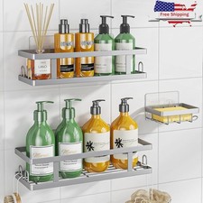 3-Pack Shower Organizer Rustproof Wall Shelves No Drill Strong Adhesive 12 Hooks