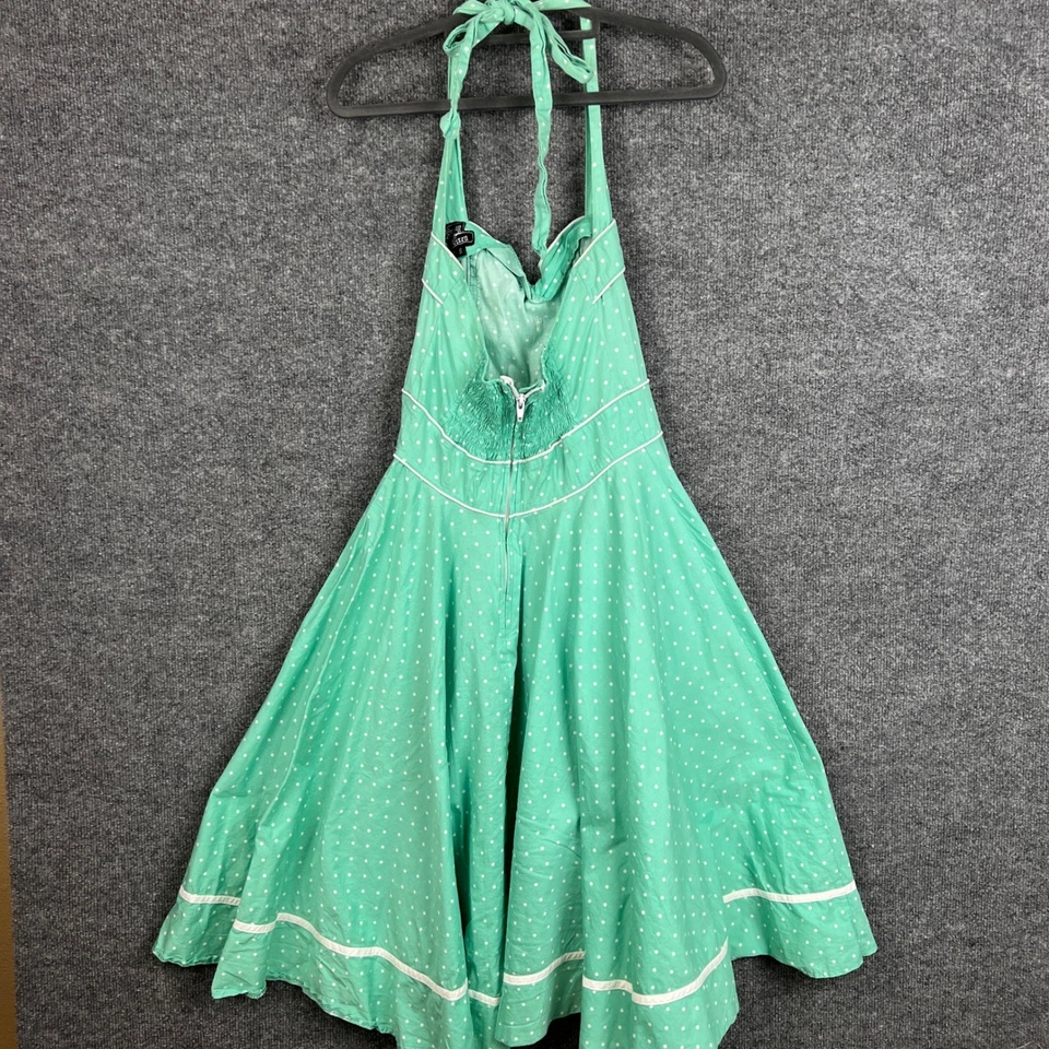 Hell Bunny Vixen Mint Green Polka Dot Halter Dress Pin Up Retro Rockabilly S - Image 2 of 4