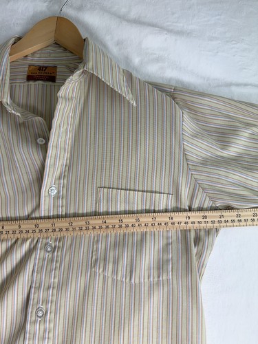 Vintage Van Heusen Shirt Mens Medium Beige Striped Short Sleeve V Taper 70s - Picture 5 of 7