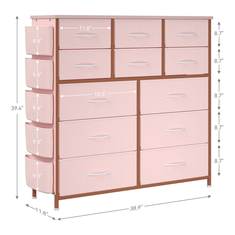 12 Drawers Dresser Chest of Storage Tower Cabinet for Bedroom Organizer Pink - image 2 of 4