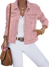 Womens Stretch Denim Jacket Fitted Button Dow...