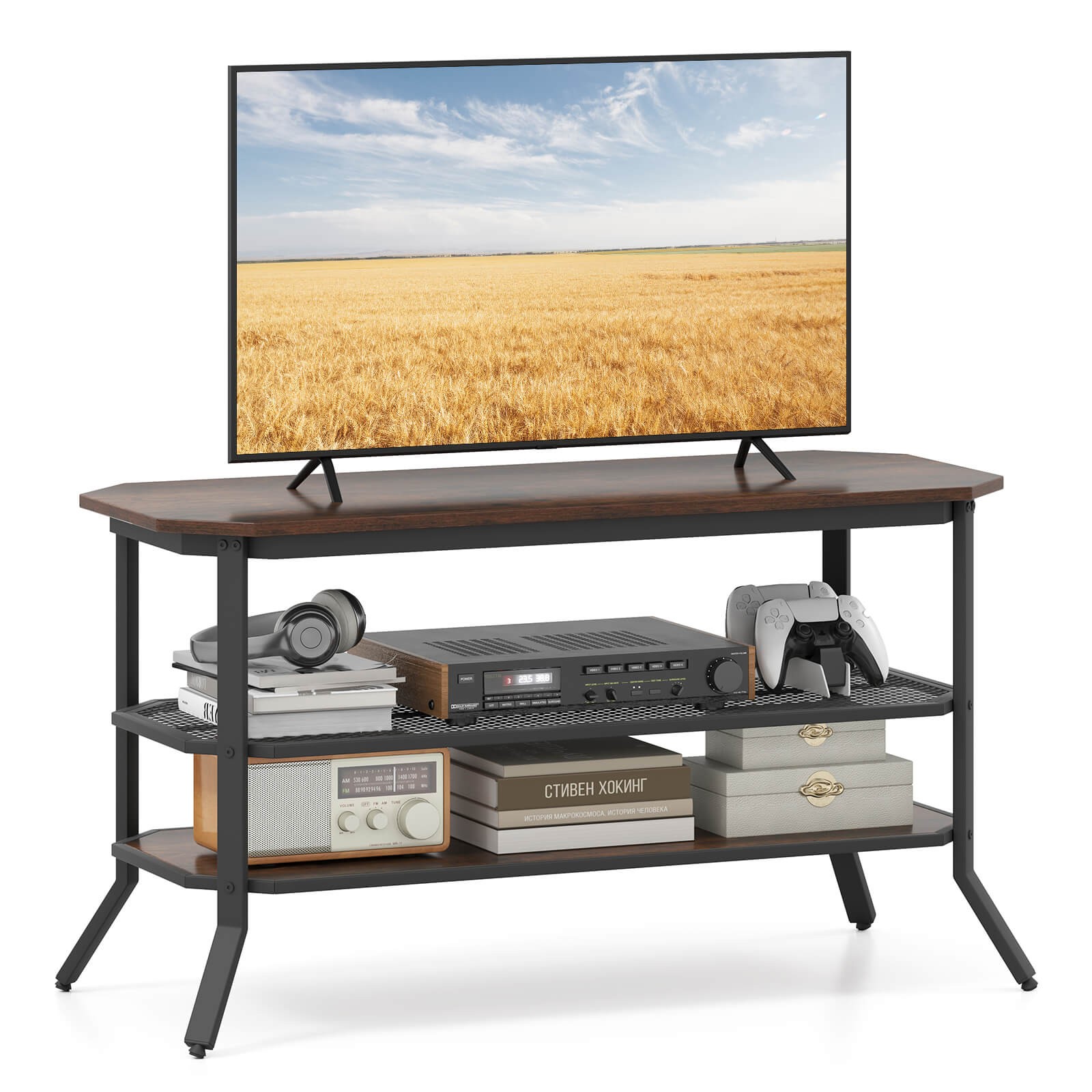 For 46" Tvs With 2 Storage Shelves Tapered Metal Legs For Li
