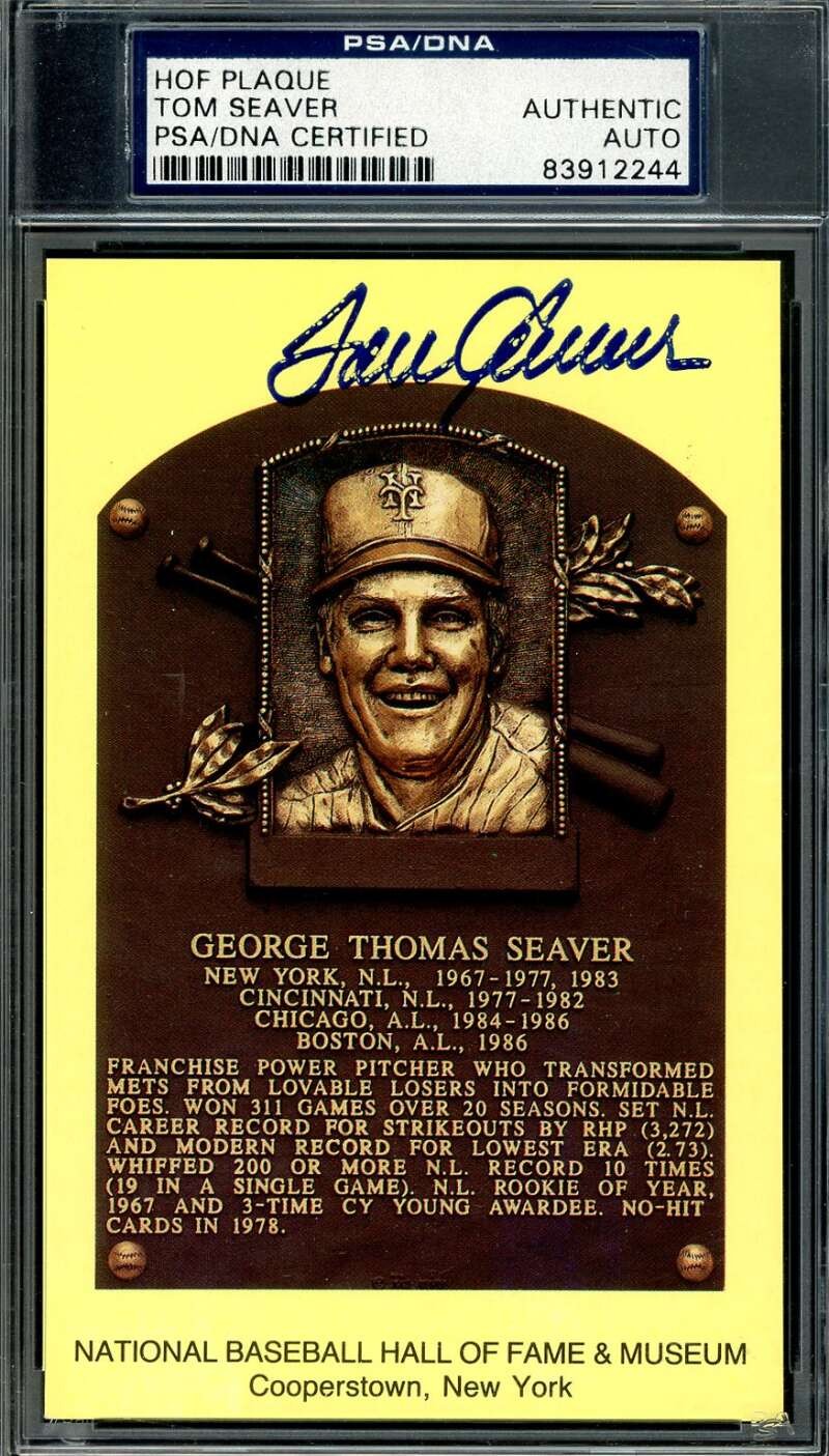 Tom Seaver PSA DNA Signed Gold Hall of Fame Plaque Postcard Autograph