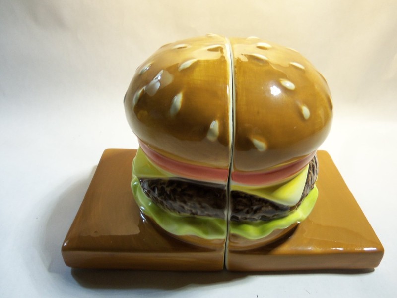 Vintage Ceramic Cheese Burger Book Ends. Very Nice For Recipe Book Holder