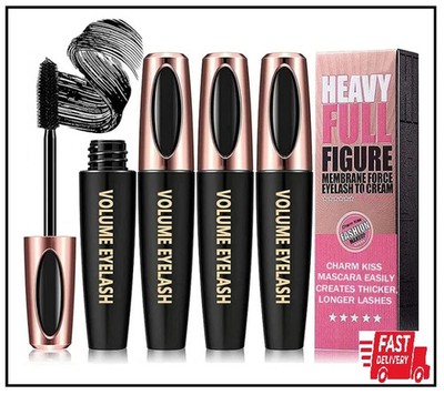 3 Pack 4D Silk Fiber Lash Mascara, Waterproof Smudge-Proof Thickening Mascara Bl