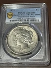 1921 $1 High Relief Peace Dollar PCGS  Harshly Cleaned -UNC Details- Gold Shield